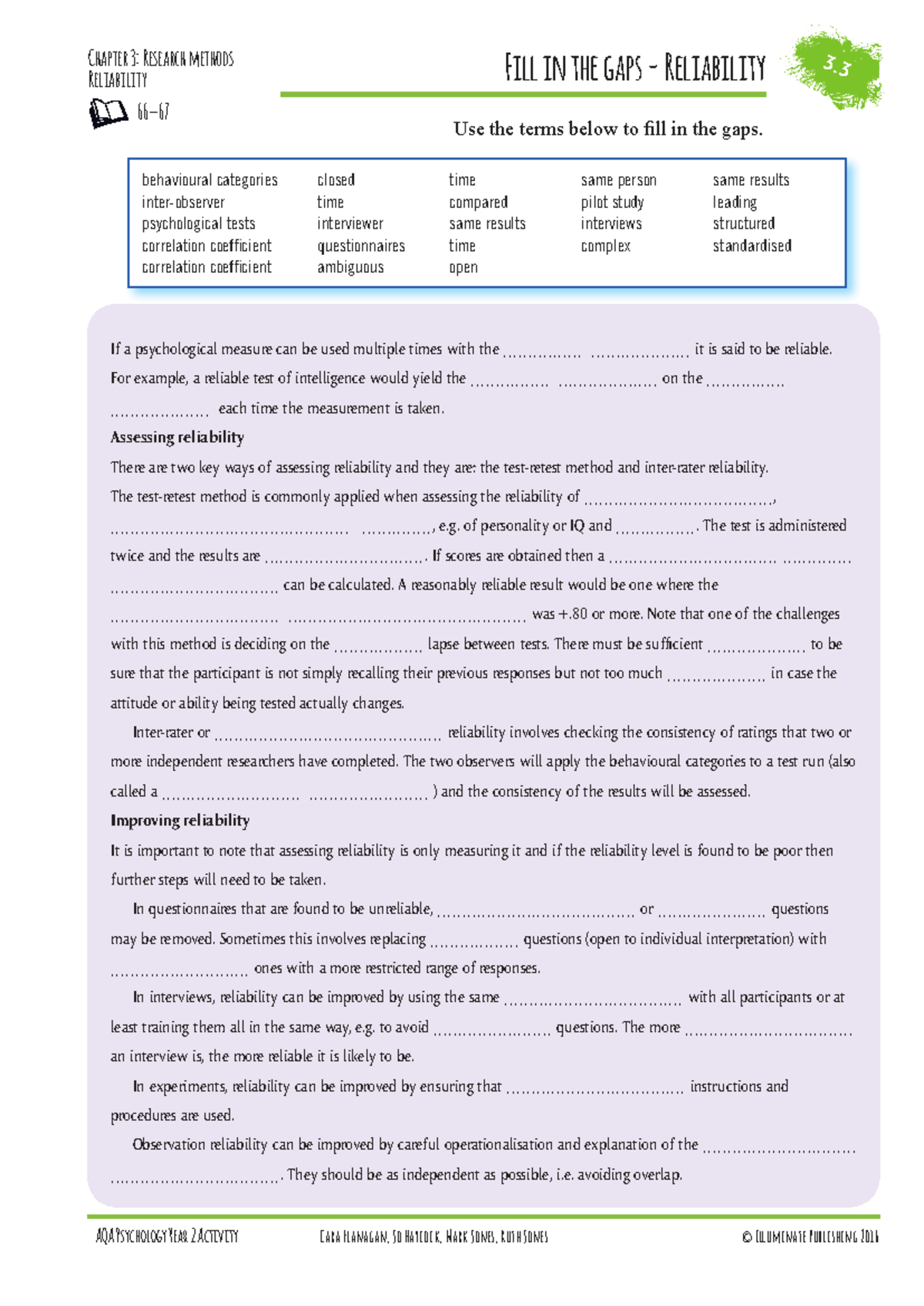 AQA Psychology Year 2: Reliability and Validity Worksheets Summer 2024 ...