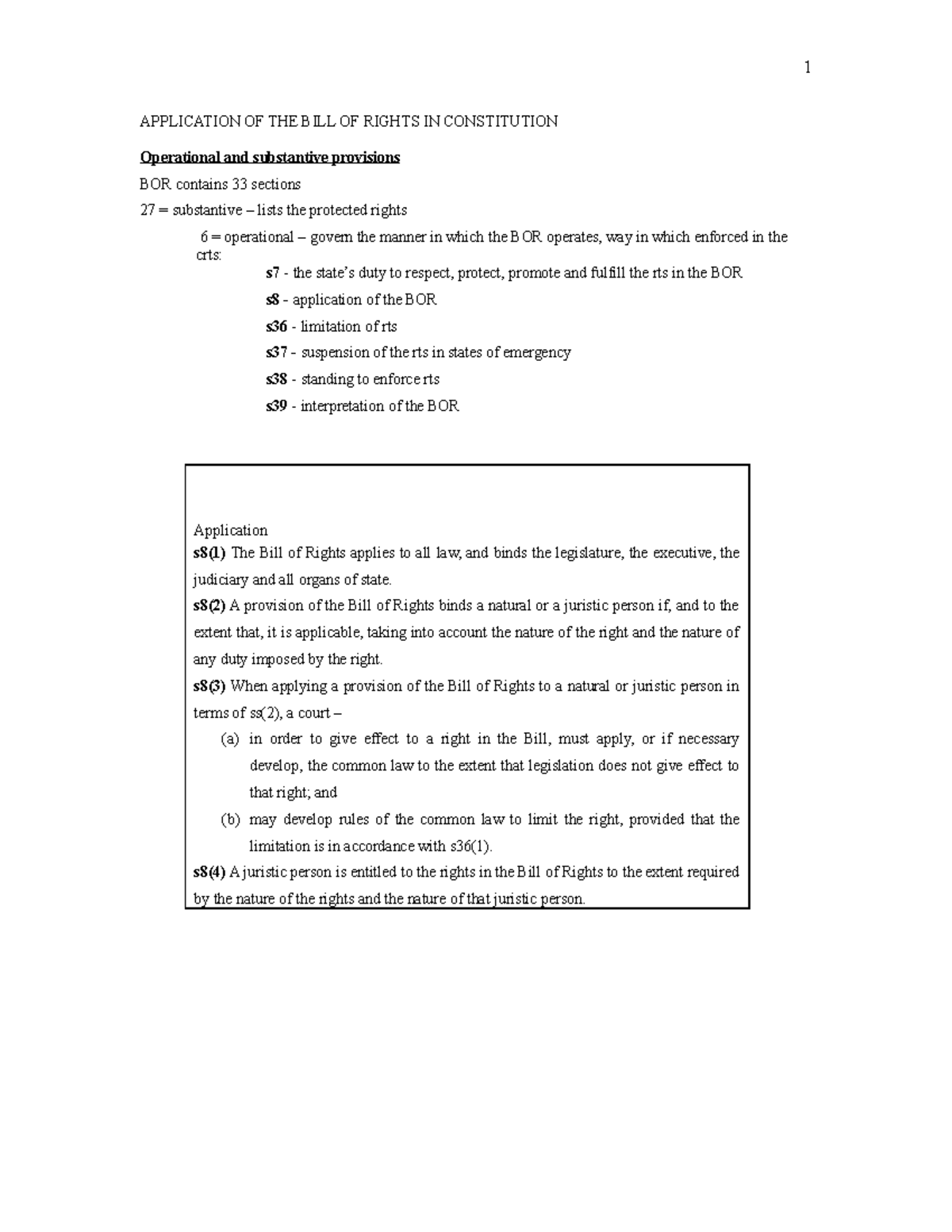 Constitutional Law Notes 1: Application of the Bill of Rights (BOR ...