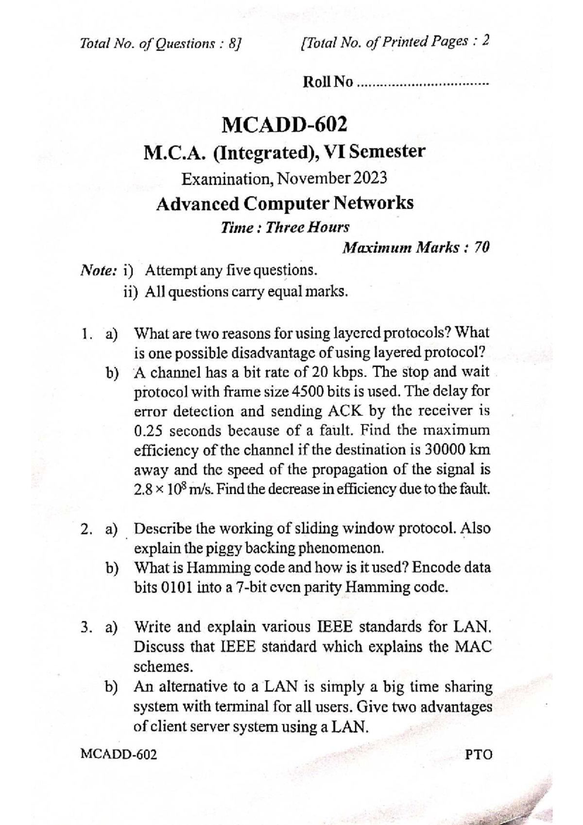 Acn VI Sem Exam Nov 2023 - Advanced Computer Networks Sample Paper ...
