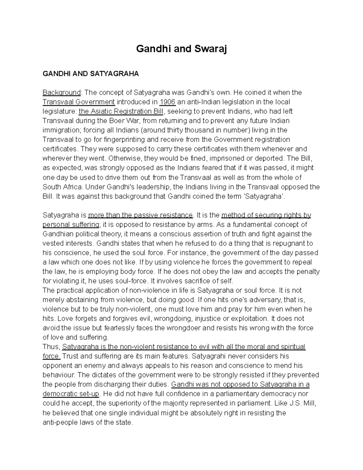 MPP - Modern Political Philosophy - Gandhi and Swaraj GANDHI AND ...
