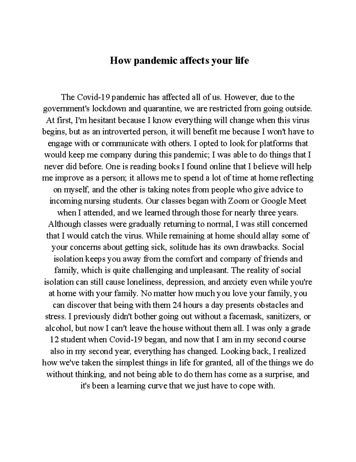 Pandemic - affects your life - How pandemic affects your life The Covid ...