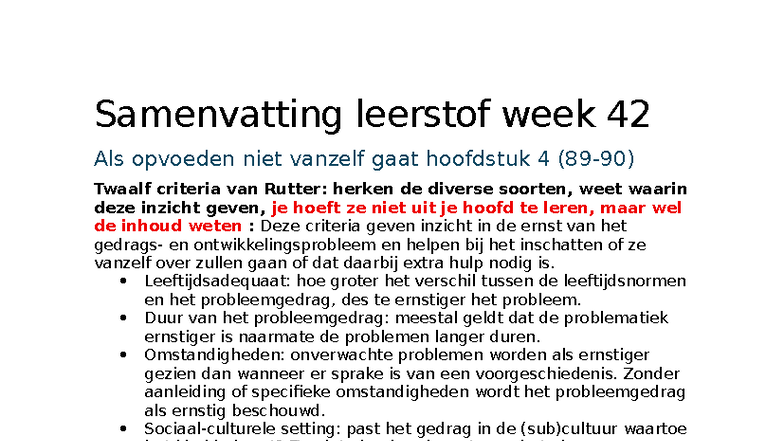 Samenvatting leertaak 6: Criteria van Rutter en Kindermishandeling ...