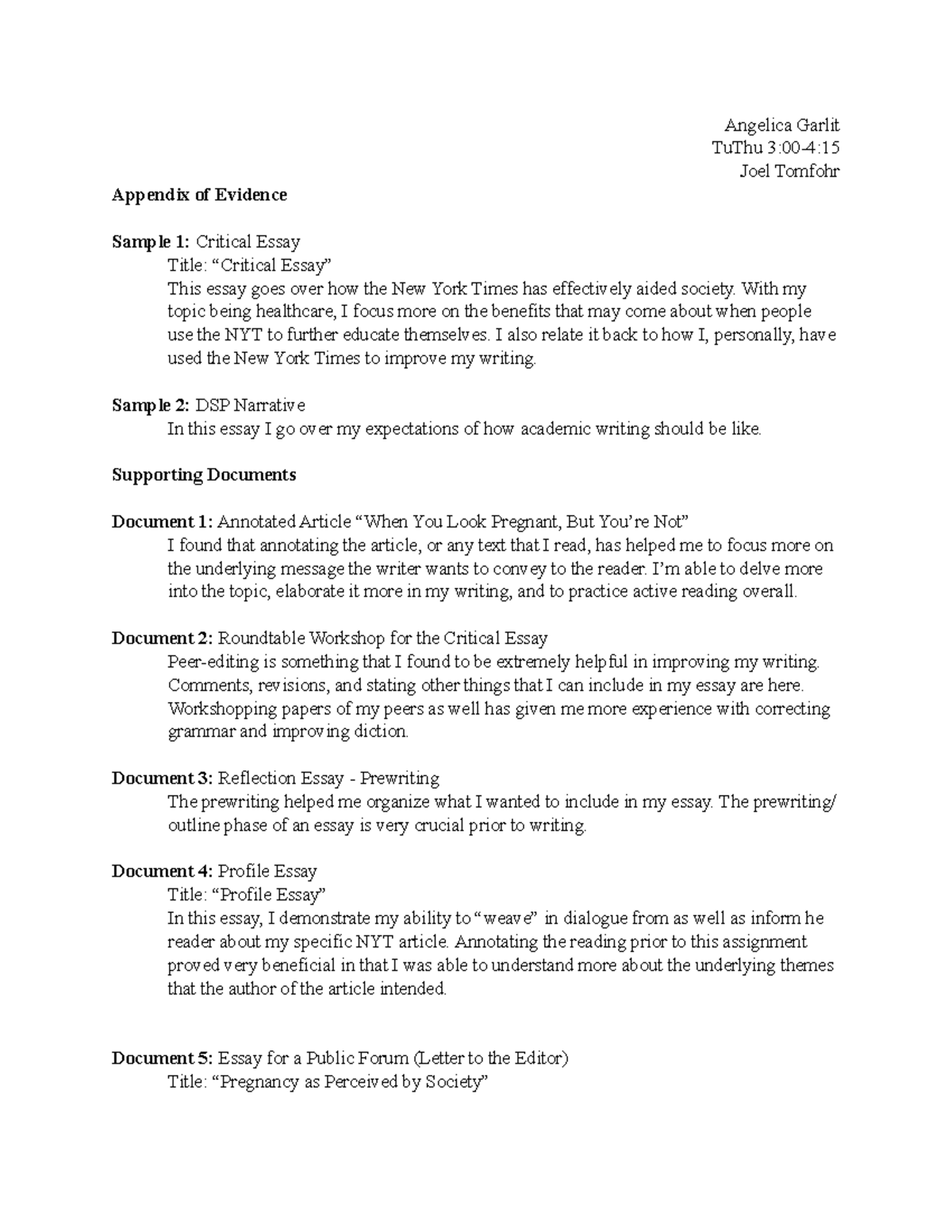 Appendix of Evidence - Final - Angelica Garlit TuThu Joel Tomfohr ...
