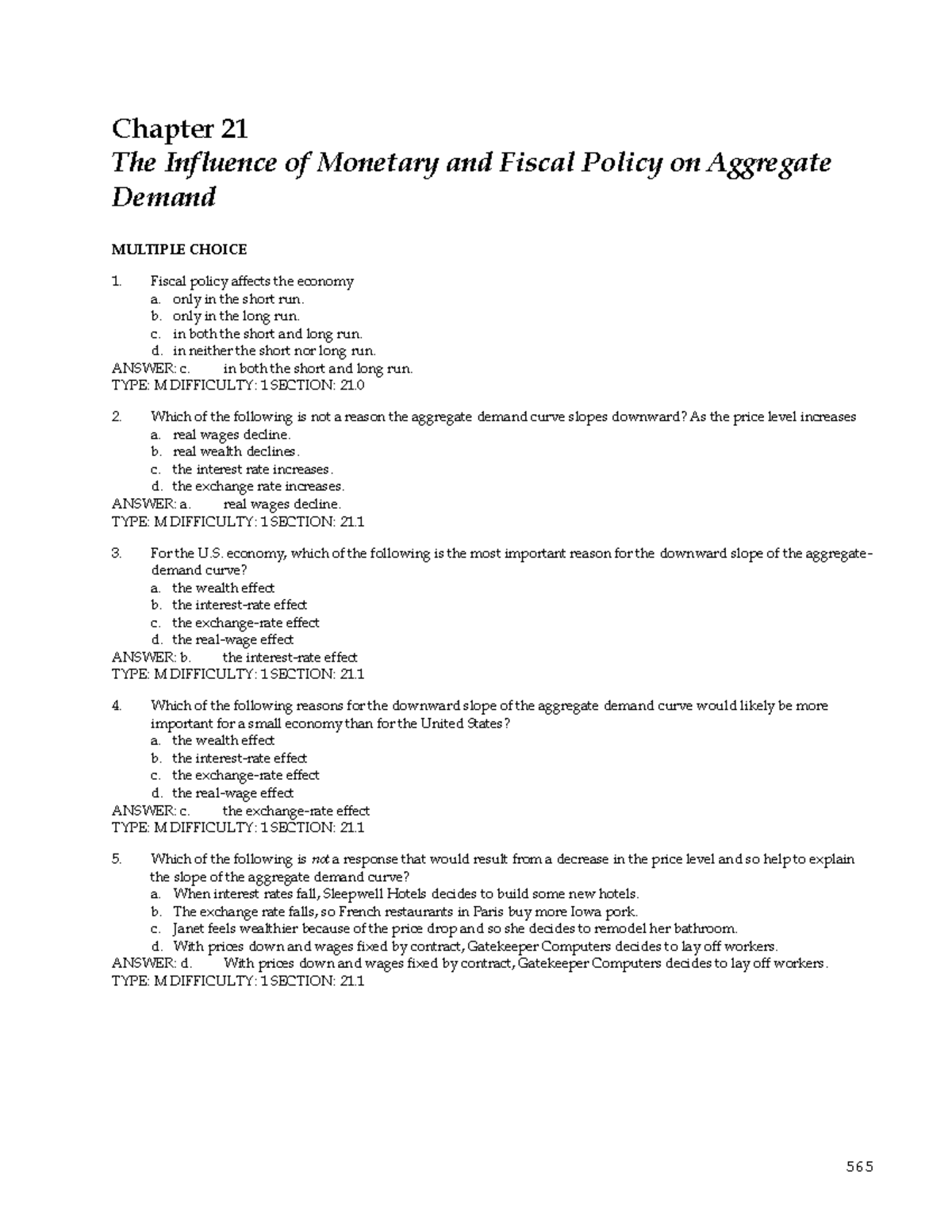 Macro Chapter 21: Monetary & Fiscal Policy Effects on Demand - Studocu