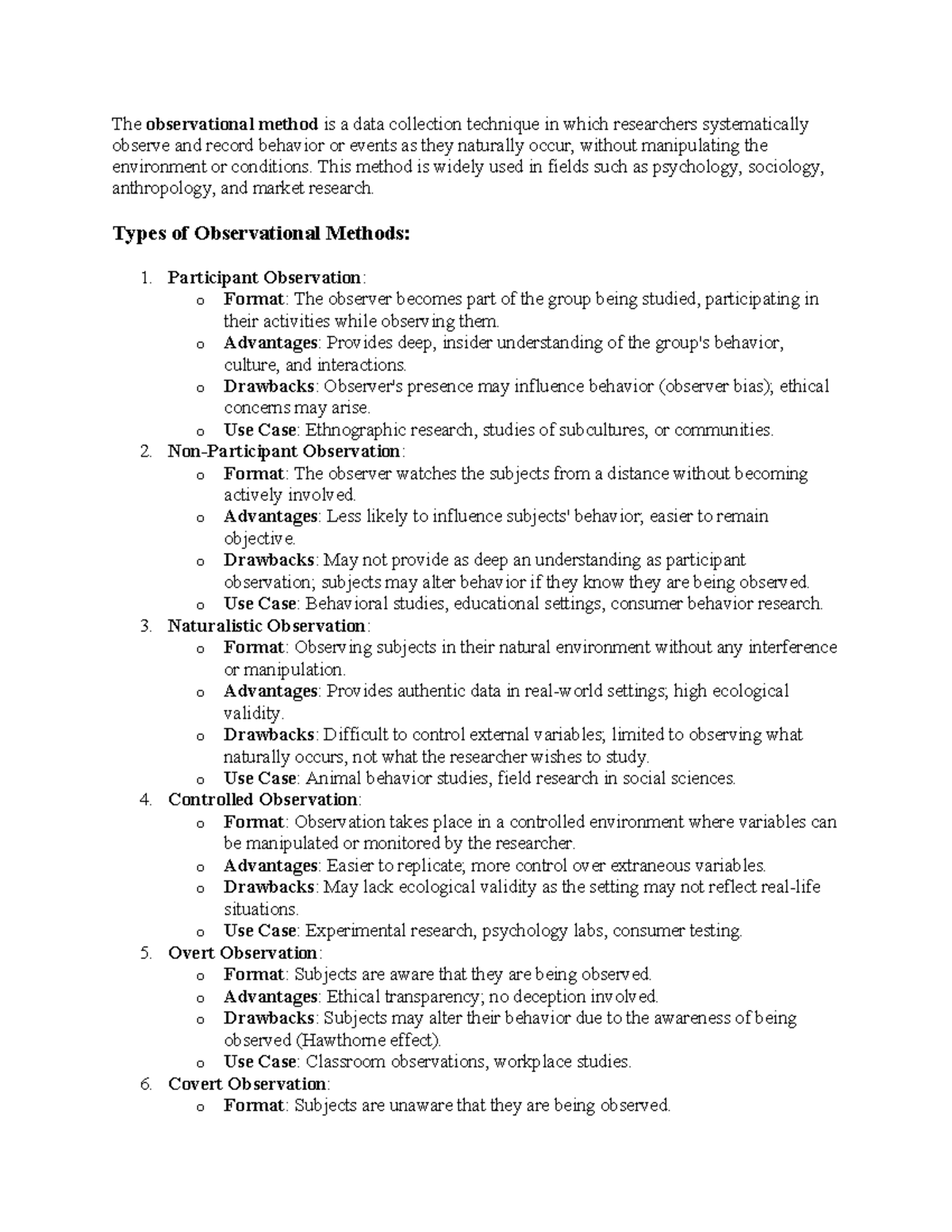Observational Methods in Research: Techniques and Considerations - Studocu