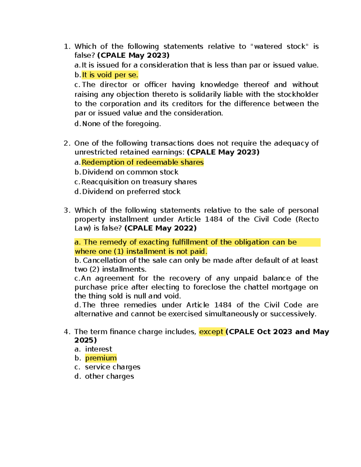 RFBT CPALE Practice Questions and Answers (May 2023 - May 2025) - Studocu