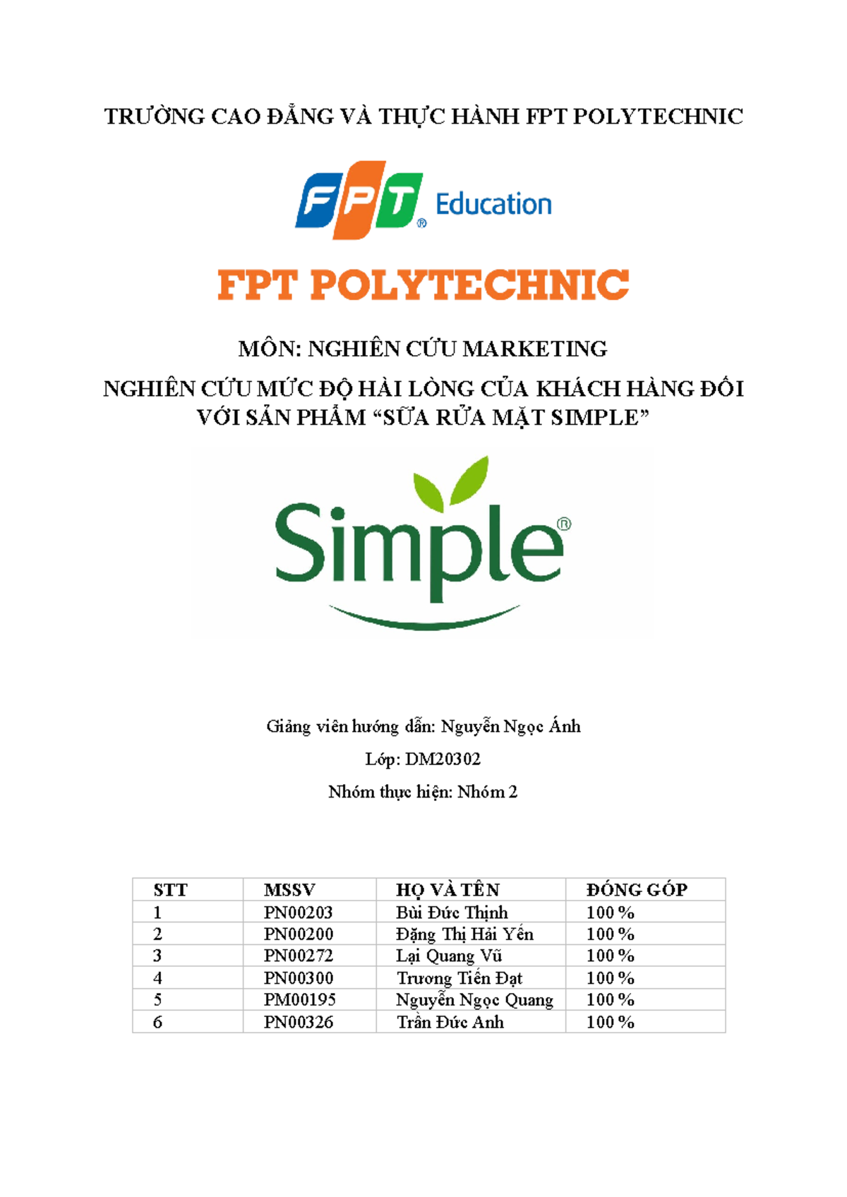 Assignment môn nghiên cứu Marketing nhóm 3 - TRƯỜNG CAO ĐẲNG VÀ THỰC ...