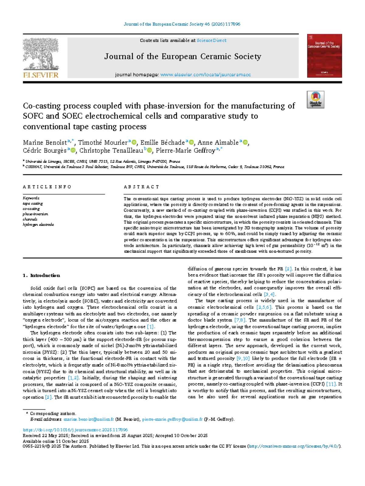 Co-Casting with Phase Inversion: A Comparative Study of SOFC and SOEC ...