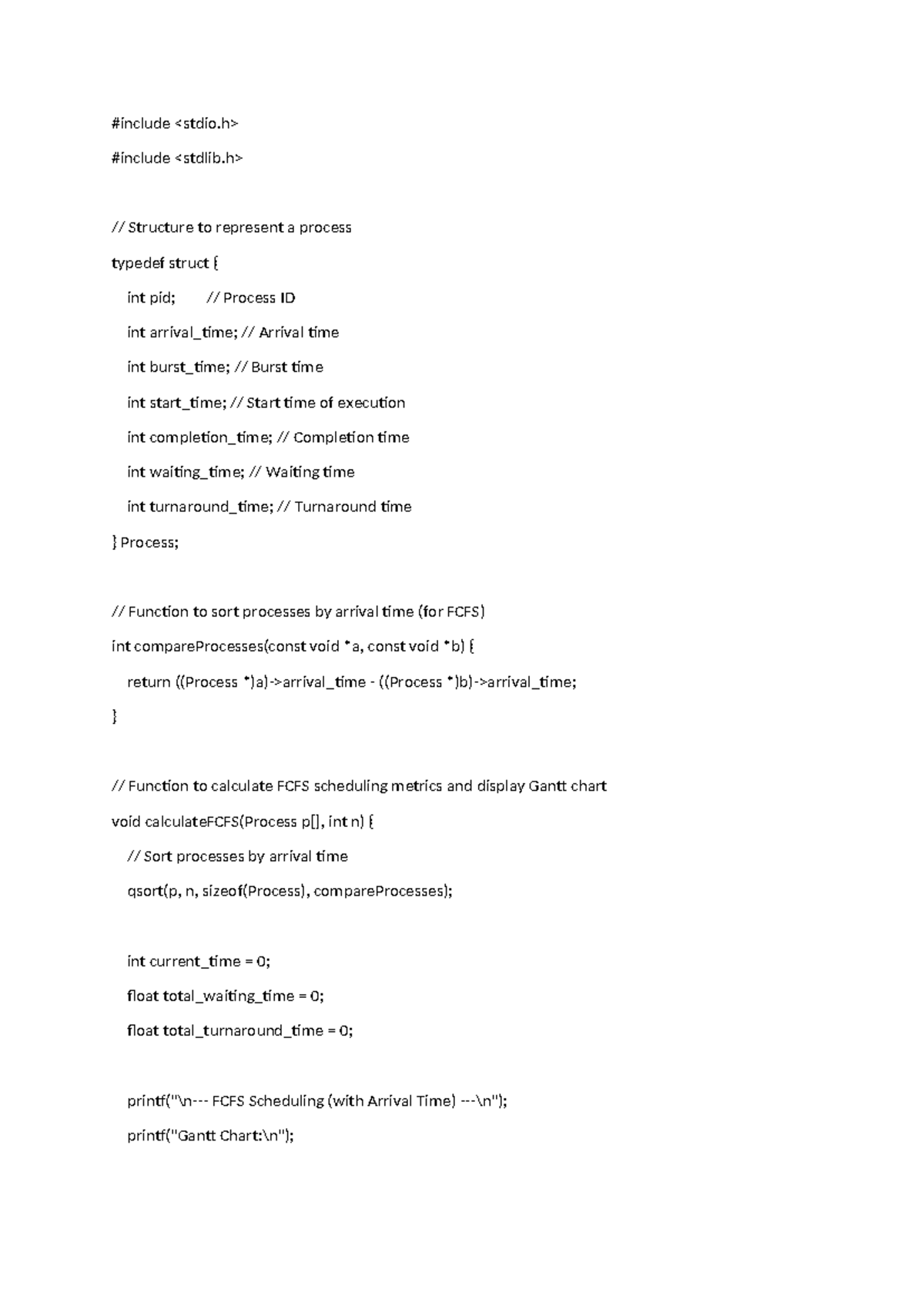 Fcfs Scheduling With Arrival Time Program Code Studocu