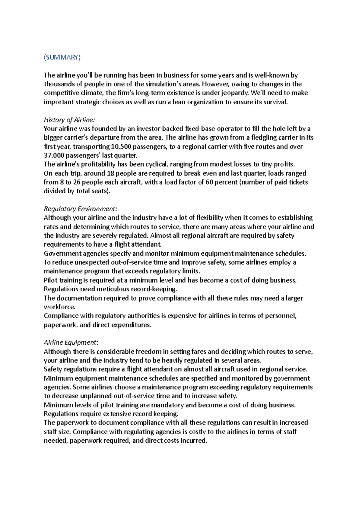 Airline Case Study: Strategic Plan for Skynet Air's Growth & Survival ...