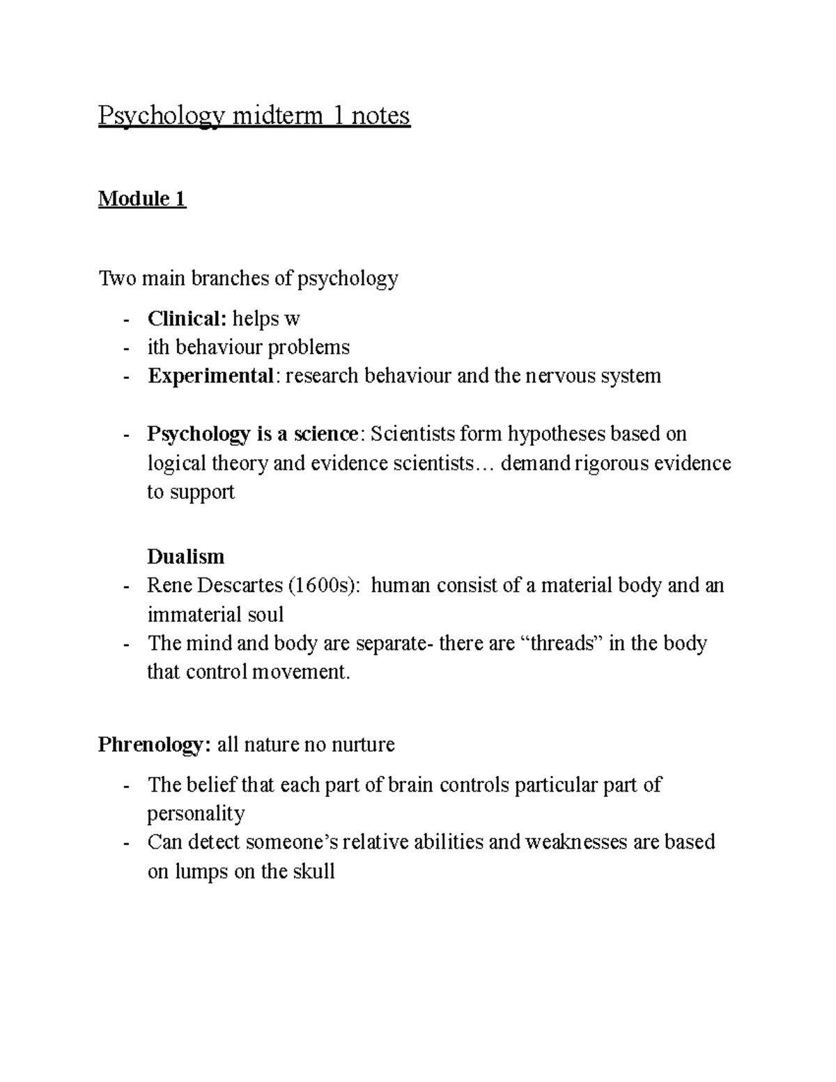 Psych 101 Midterm Study Notes: Key Concepts and Modules - Studocu