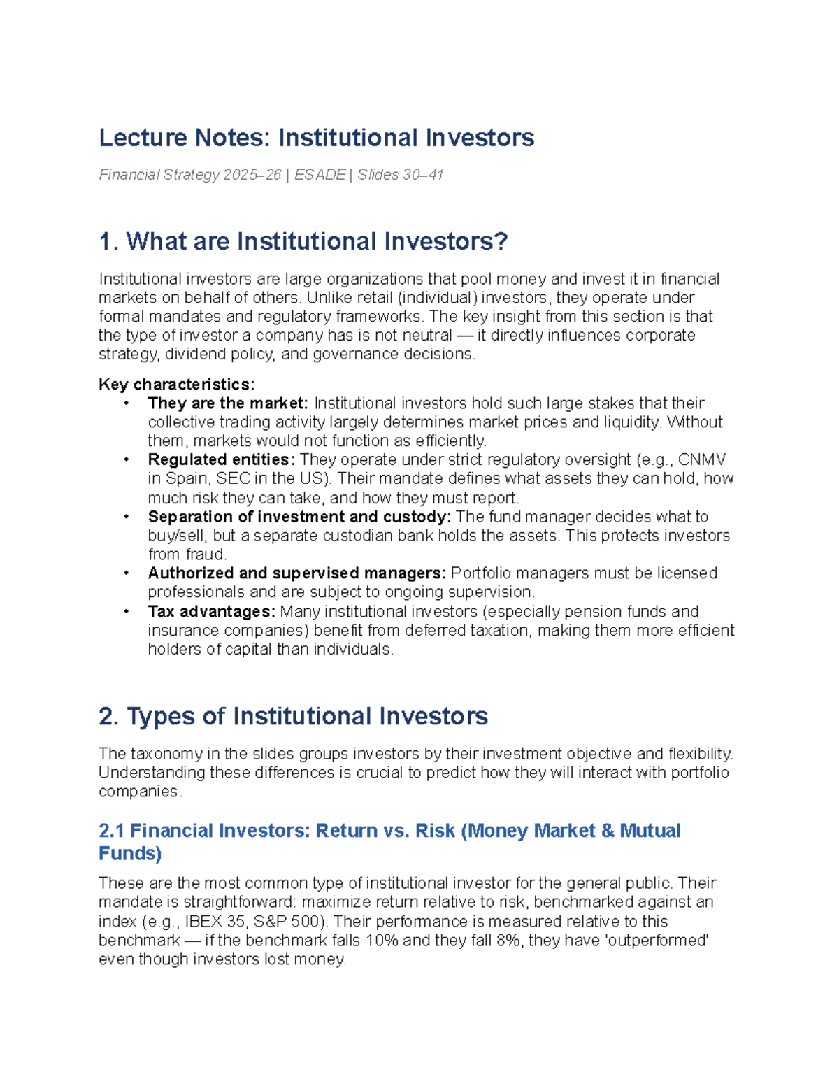 S2 Lecture Notes: Understanding Institutional Investors' Strategies ...