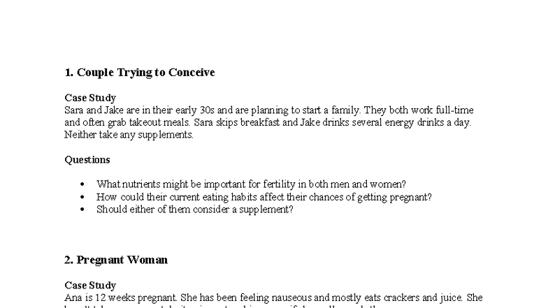 Life Cycle Case Studies: Nutrition for Fertility, Pregnancy ...