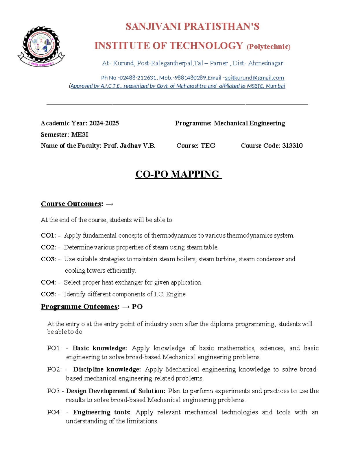 2 CO-PO Mapping Table for Data Comm & Comp Network - Sem IV - Studocu