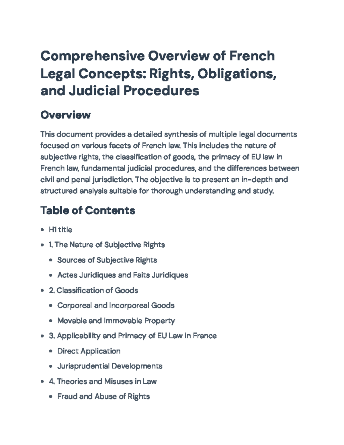 Comprehensive Overview of French Law Concepts and Judicial Procedures ...