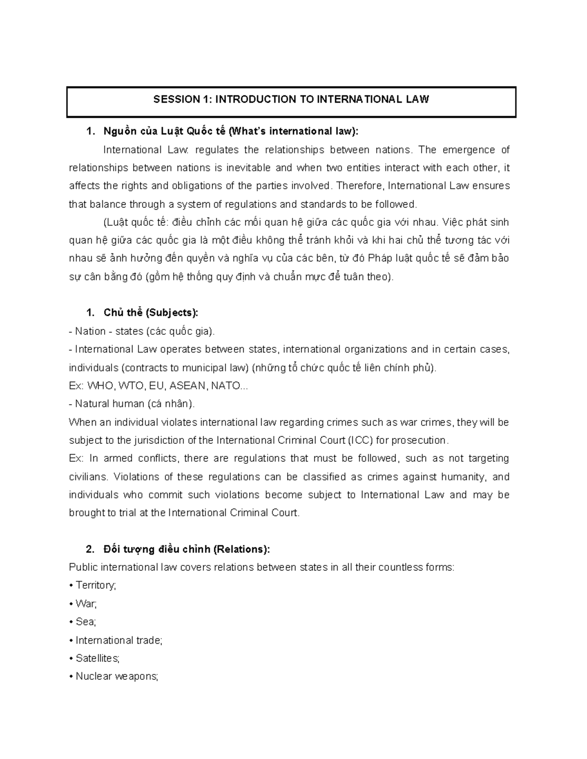 SESSION 1: INTRODUCTION TO INTERNATIONAL LAW (IL101) - Studocu