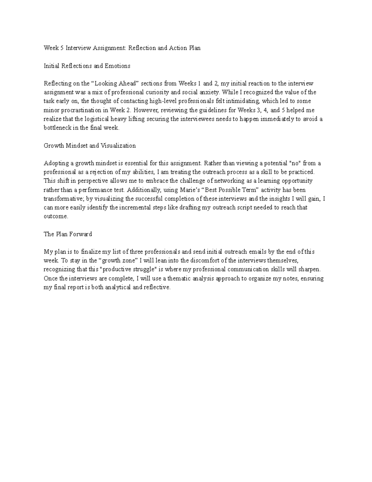 Week 5 Interview Assignment: Reflection & Action Plan Insights - Studocu