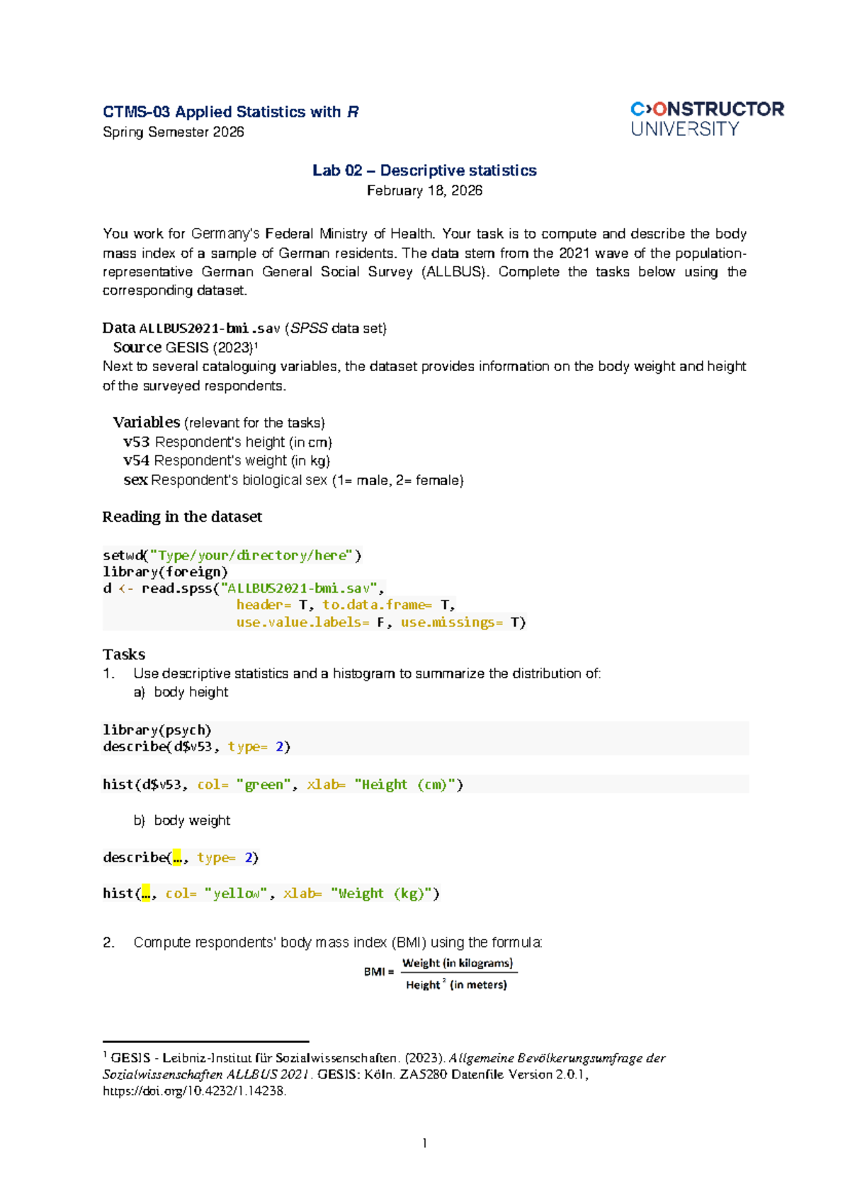 ASw R Lab02 - Descriptive Statistics & BMI Analysis - Studocu