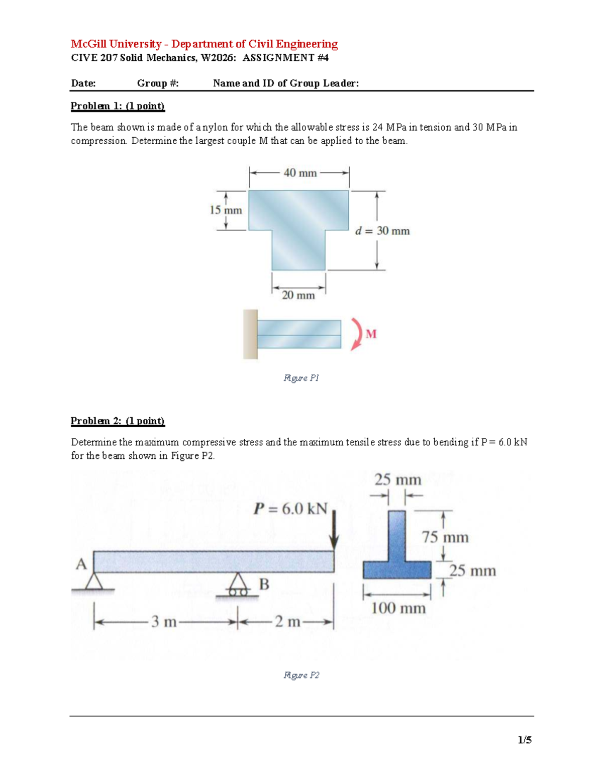 CIVE 207 Solid Mechanics W2026: Assignment 4 Problems and Solutions ...