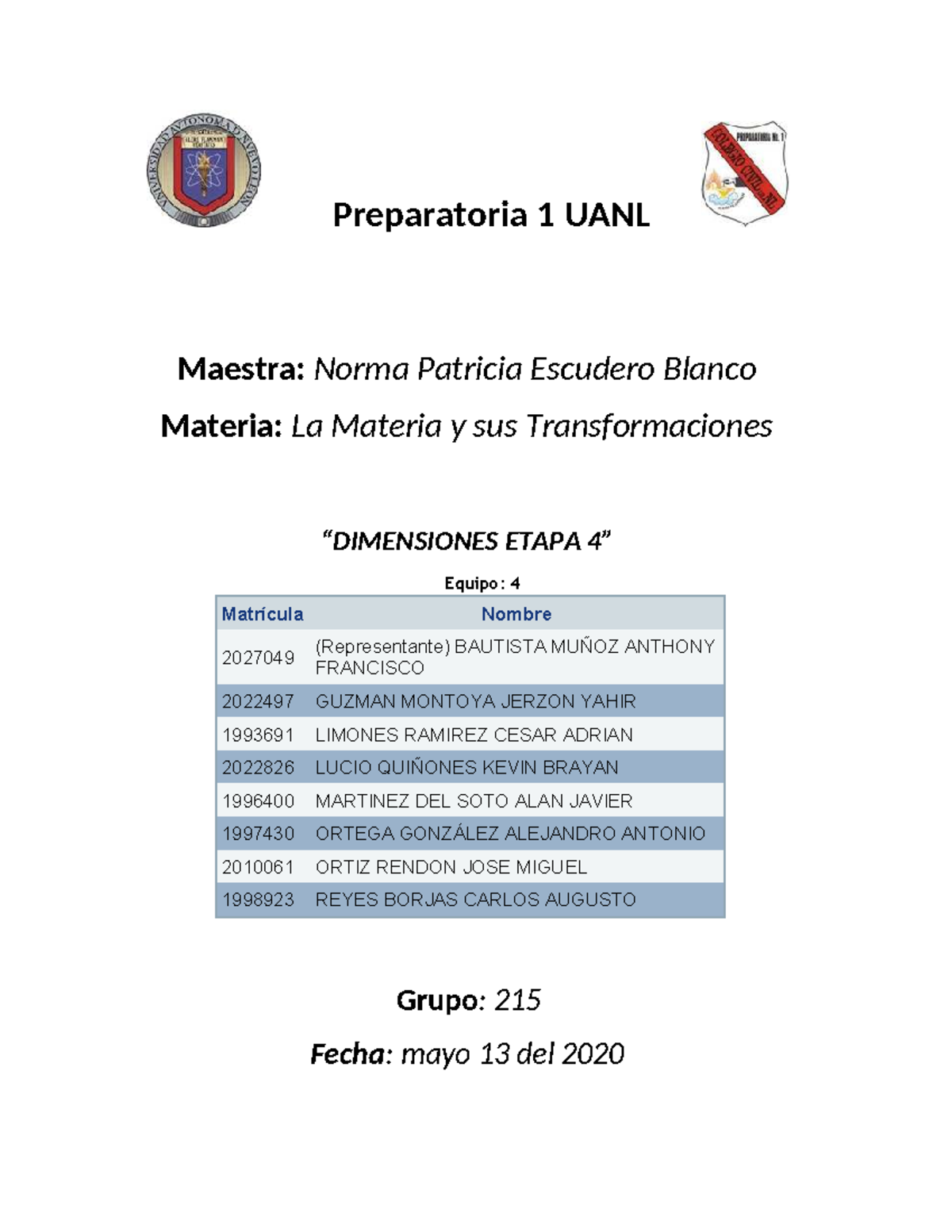 La Materia y sus Transformaciones - ETAPA 4 - Preparatoria 1 UANL - Studocu