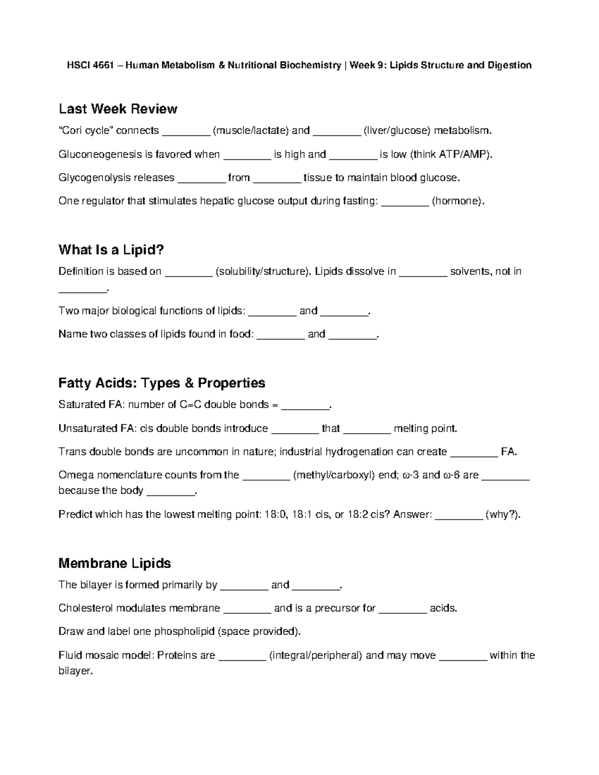 HSCI 4661 Final Exam Review: Lipid Structure, Digestion & Metabolism ...