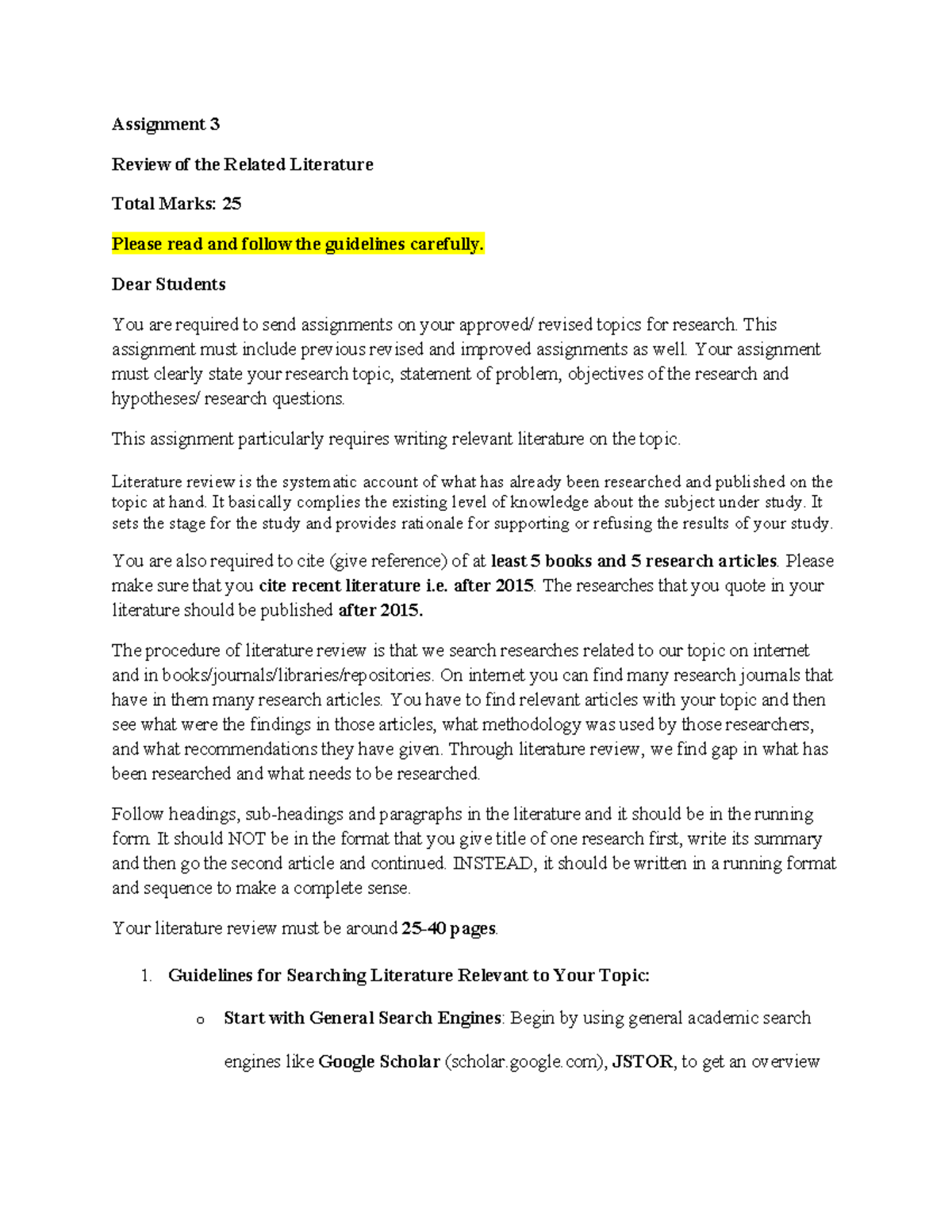 EDUA630 Assignment 3: Literature Review Guidelines & Requirements - Studocu