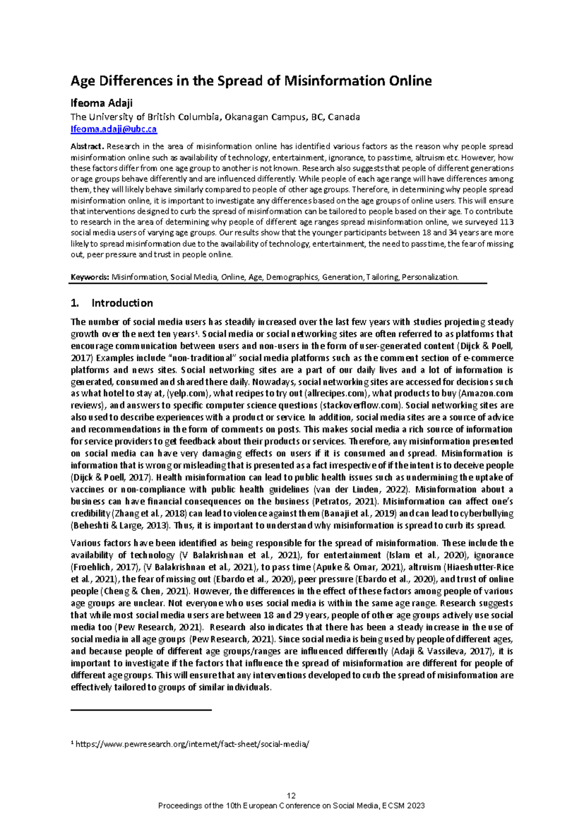 Understanding Age Differences in the Spread of Misinformation Online ...