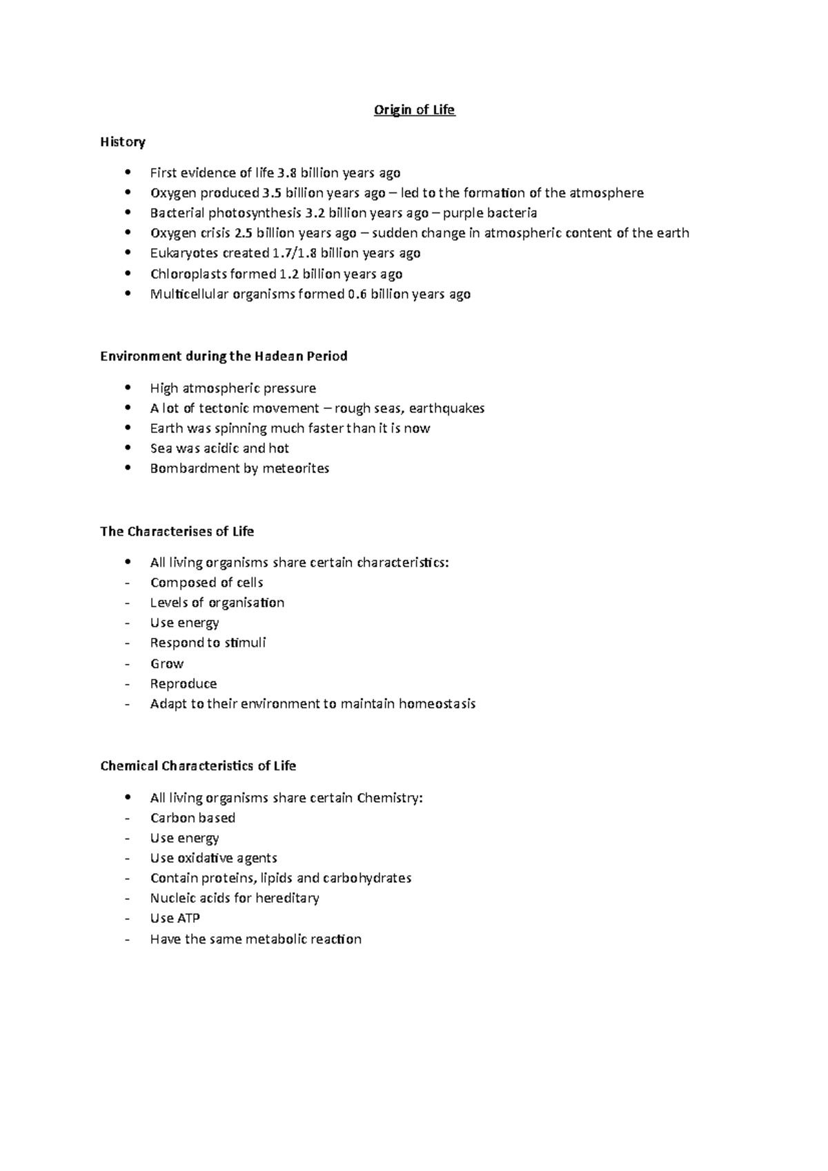 Origin of Life - Lecture Notes 1: Key Concepts and Historical Timeline ...