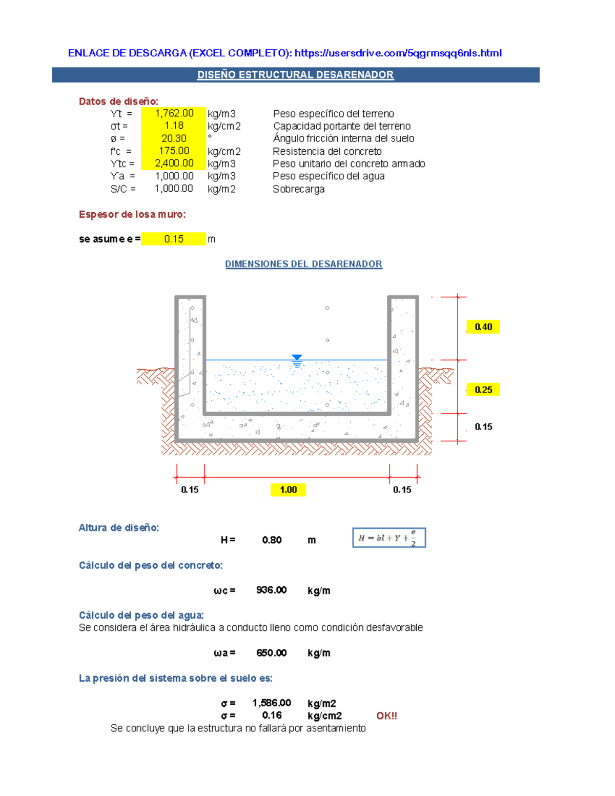 Diseño Estructural del Desarenador: Análisis y Cálculos (Curso XYZ123