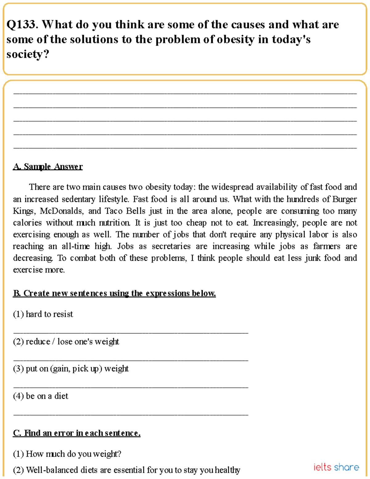 Q133-Q136. Causes, Solutions, and Opinions on Obesity and Children's ...