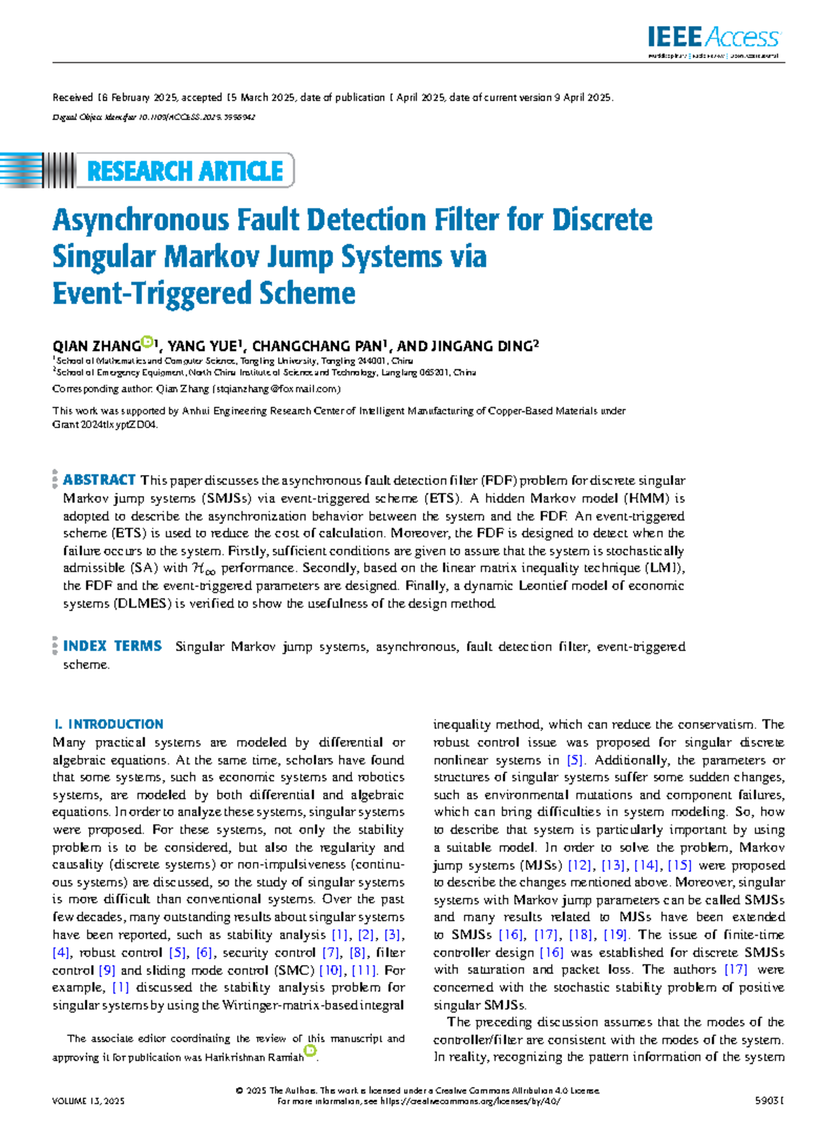 Asynchronous Fault Detection Filter for Discrete SMJSs via ETS - Studocu