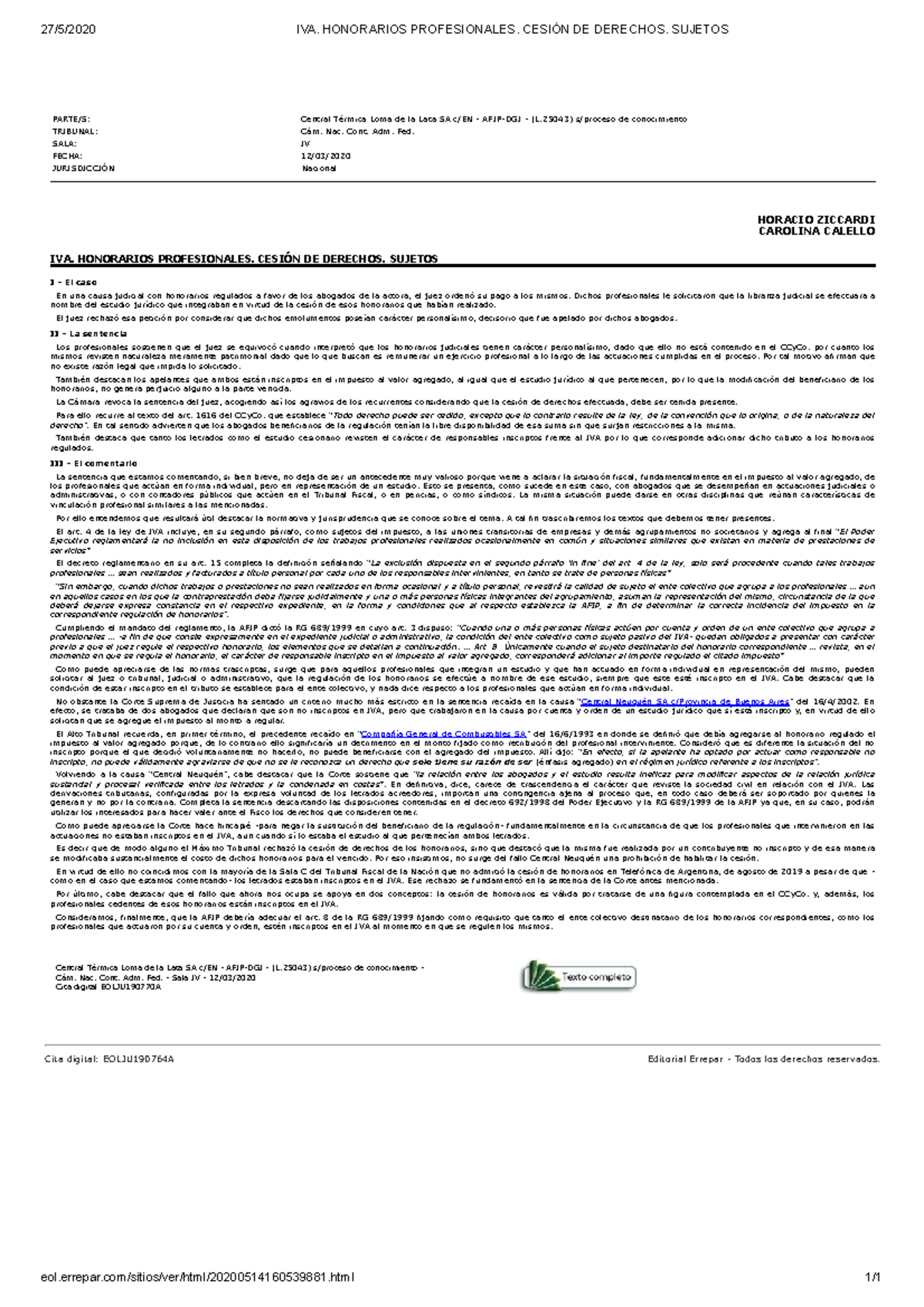 IVA - Honorarios Profesionales y Cesión de Derechos: Análisis Legal ...