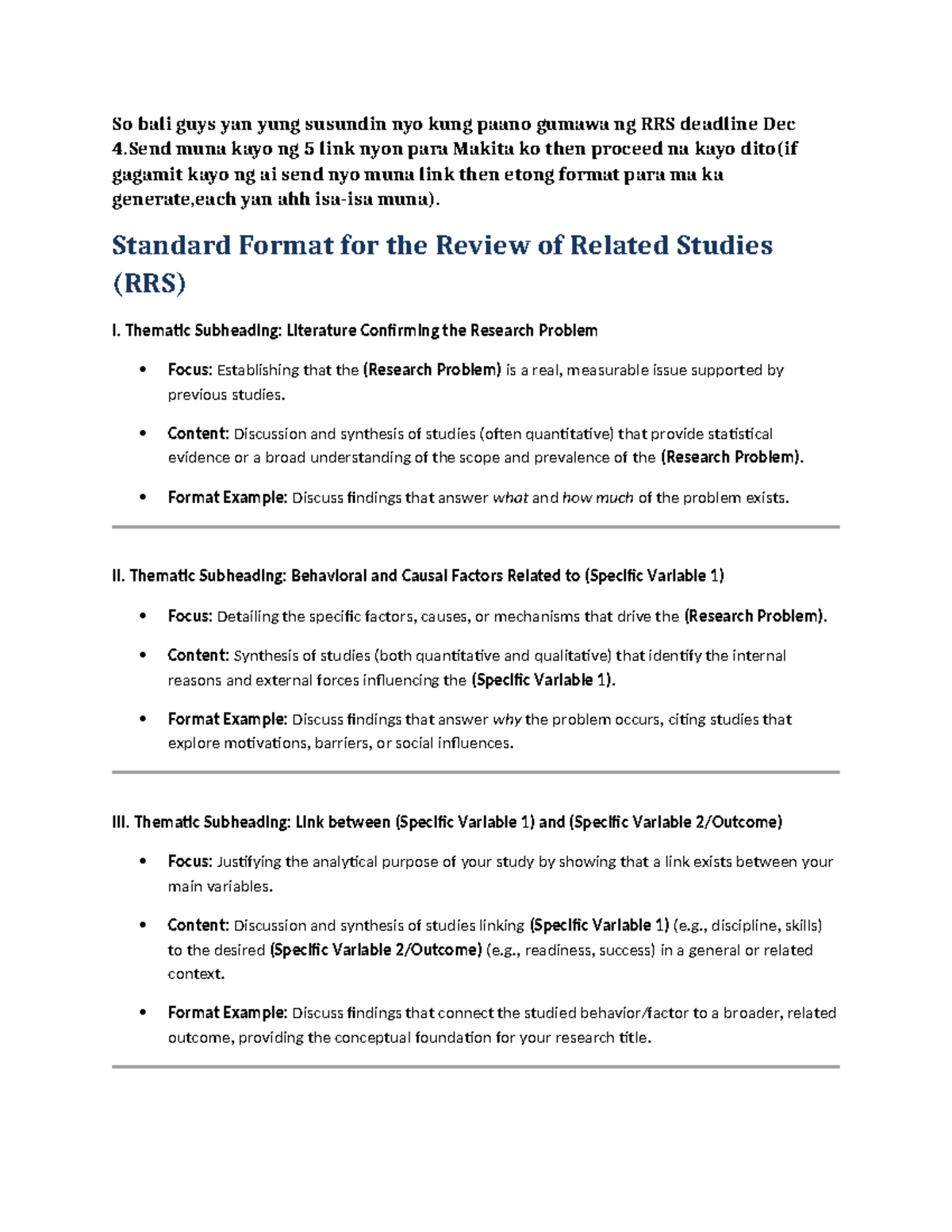 Standard Format for RRS: Guidelines & Examples for Research - Studocu