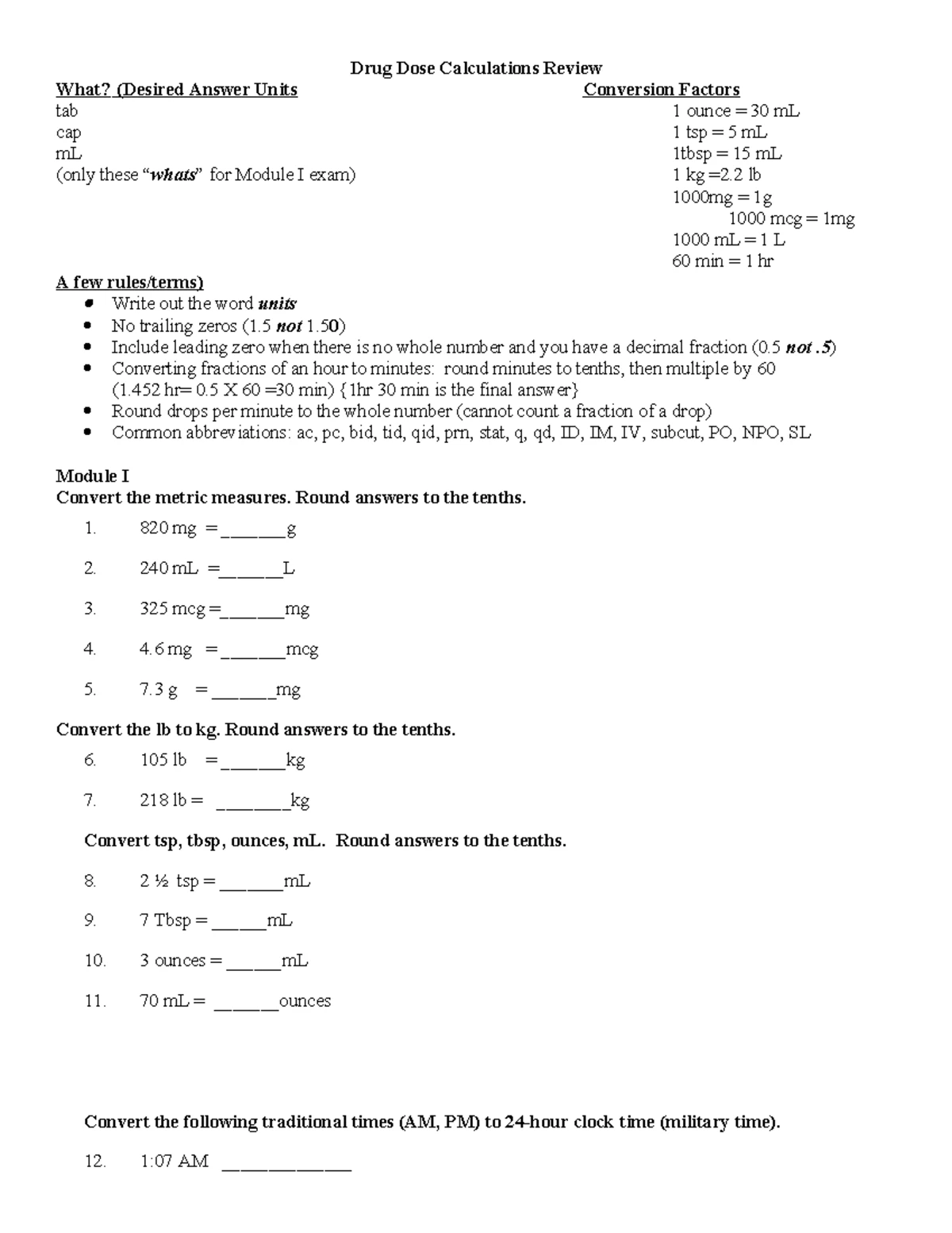 Dosage Calculation Review 2: Drug Dose Calculations & Conversions - Studocu