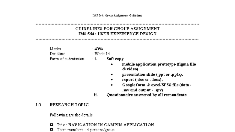 IMS 564: Group Assignment Guidelines for User Experience Design - Studocu