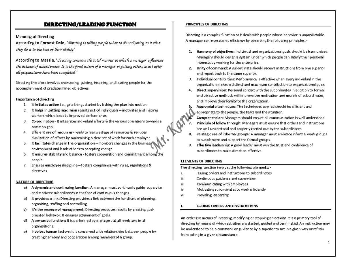 Directing Function Principles in Management (MGT 101) - Studocu