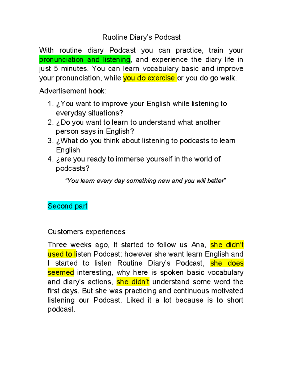 Advertisement hook - ingles - Ruotine Diary’s Podcast With routine ...