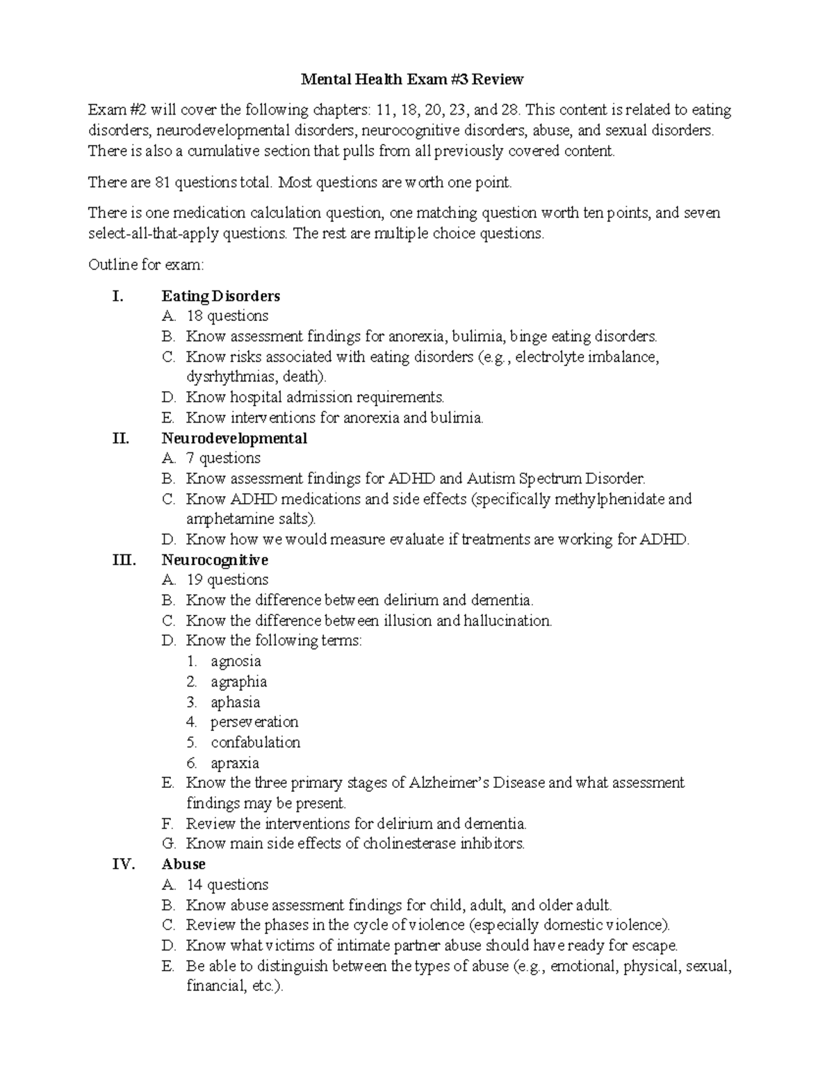 Mental Health NUR 101 Final Exam Review: Key Topics & Questions - Studocu