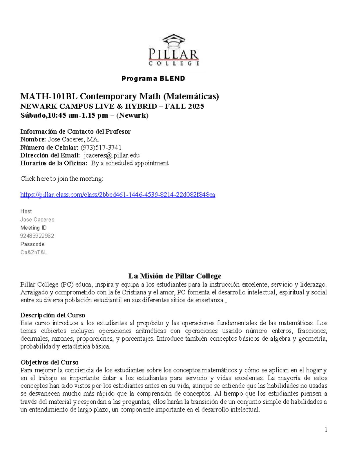 MATH 101BL Syllabus: Contemporary Math Course Overview Fall 2025 - Studocu