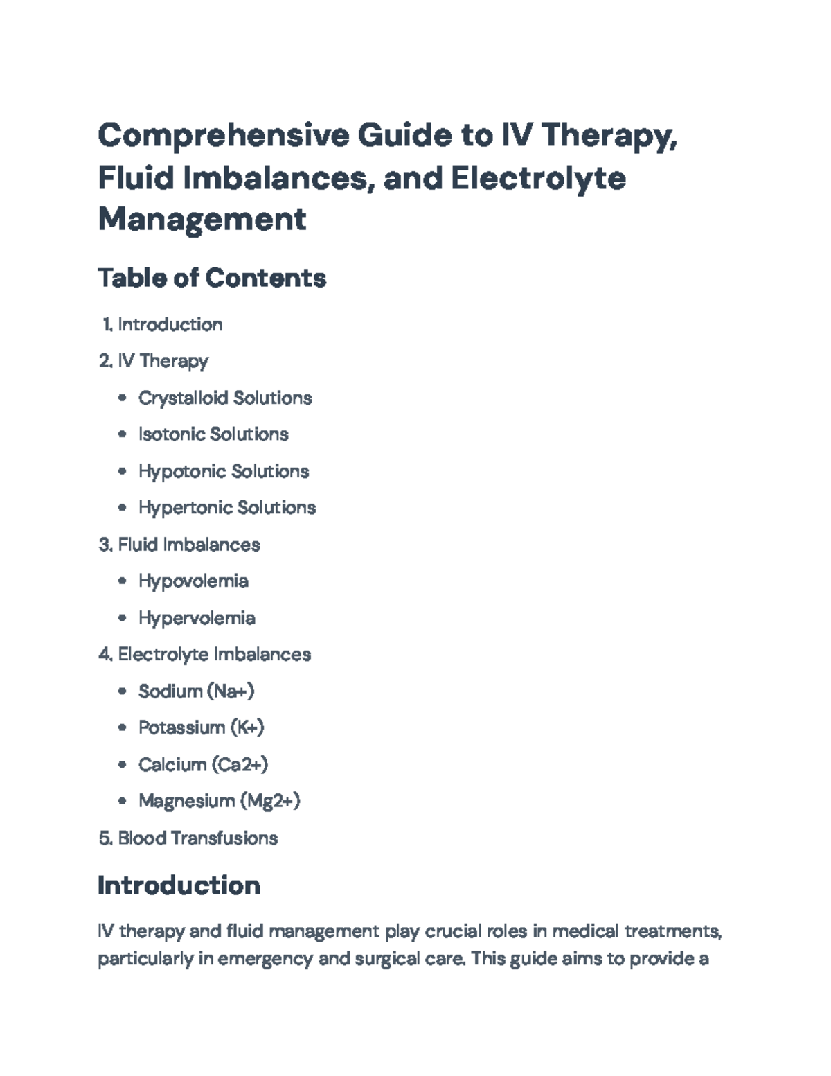 IV Therapy & Electrolyte Management: A Comprehensive Guide - Studocu