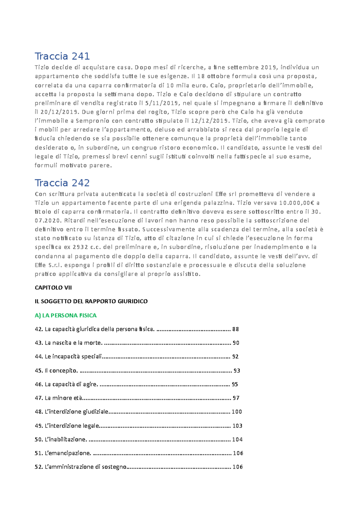 Esame Avvocato - Tracce Prima Prova Orale e Note Pratiche - Document Preview