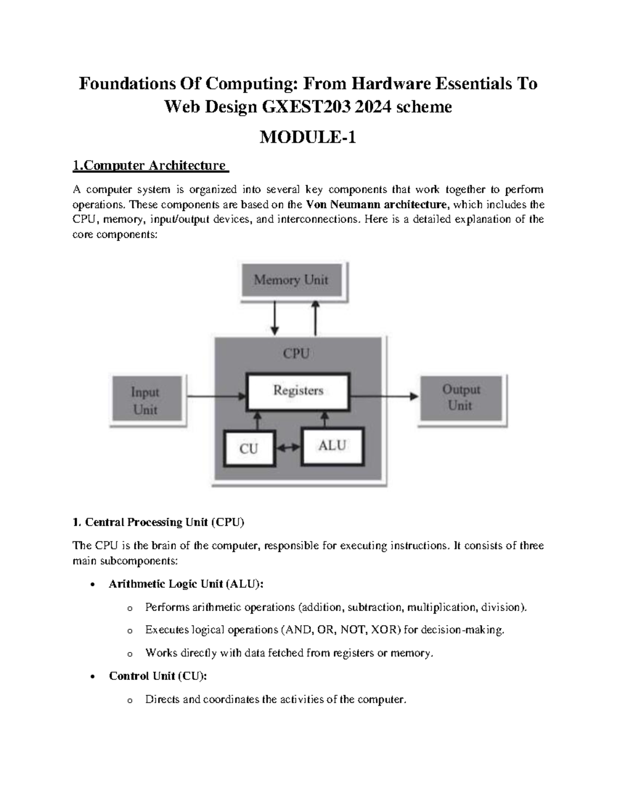 GXEST203 Computer Hardware Full Notes: From Architecture to Memory ...