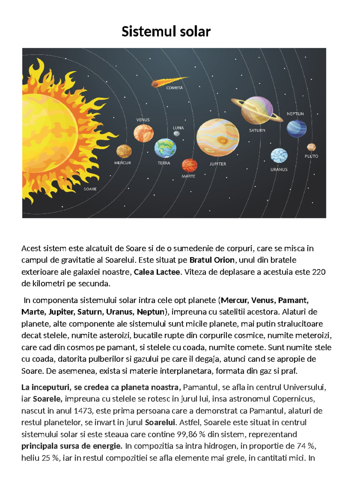 Sistemul Solar - Eseu despre Componentele și Structura sa - Studocu