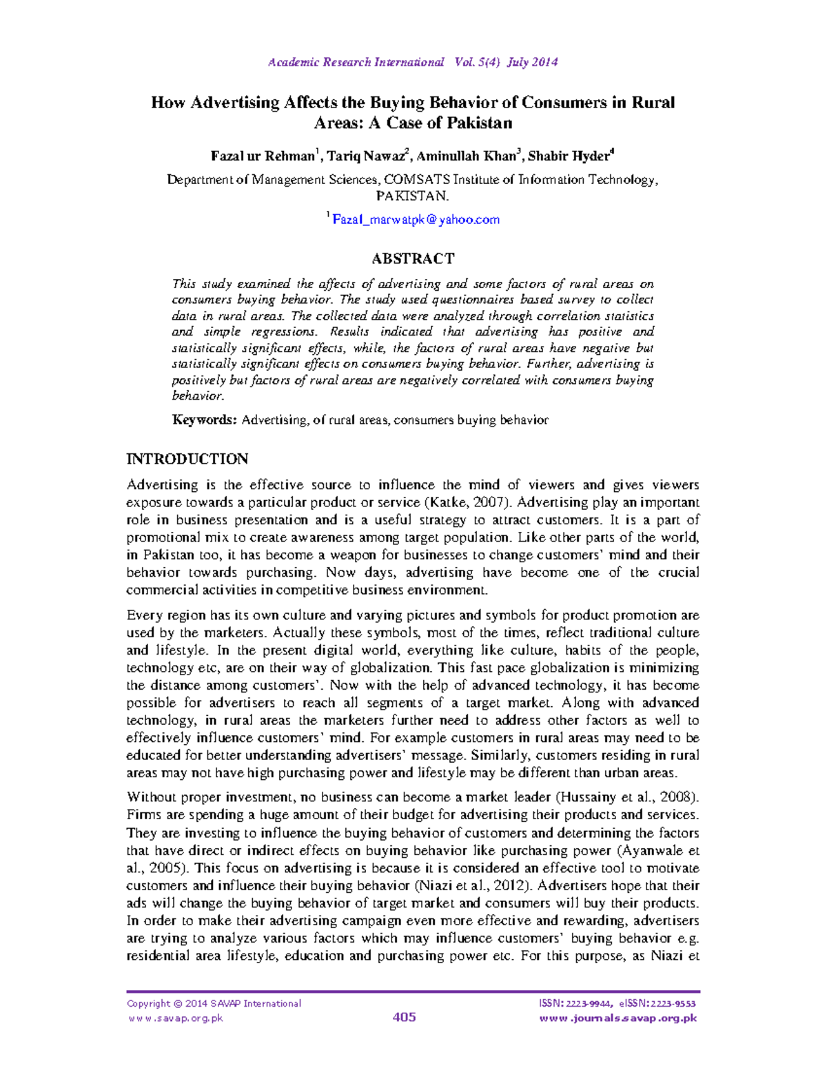 Effects of Advertising on Consumer Buying Behavior in Rural Pakistan ...