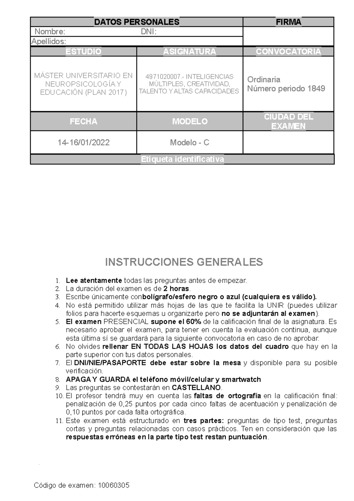 Preparación de Examen Ordinario: Neuropsicología y Educación MÁSTER 4971020007 - Document Preview