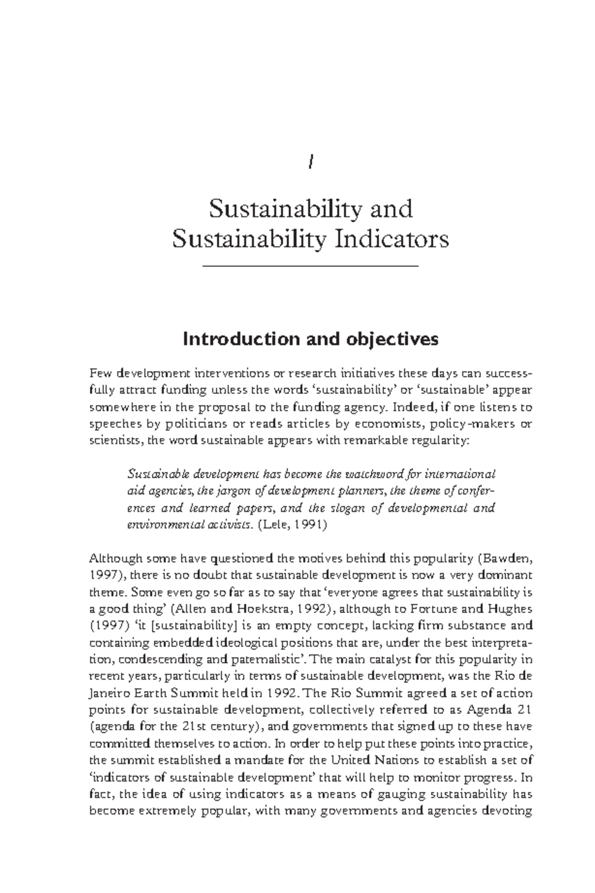 Sustainability Reading - 1 Sustainability and Sustainability Indicators ...
