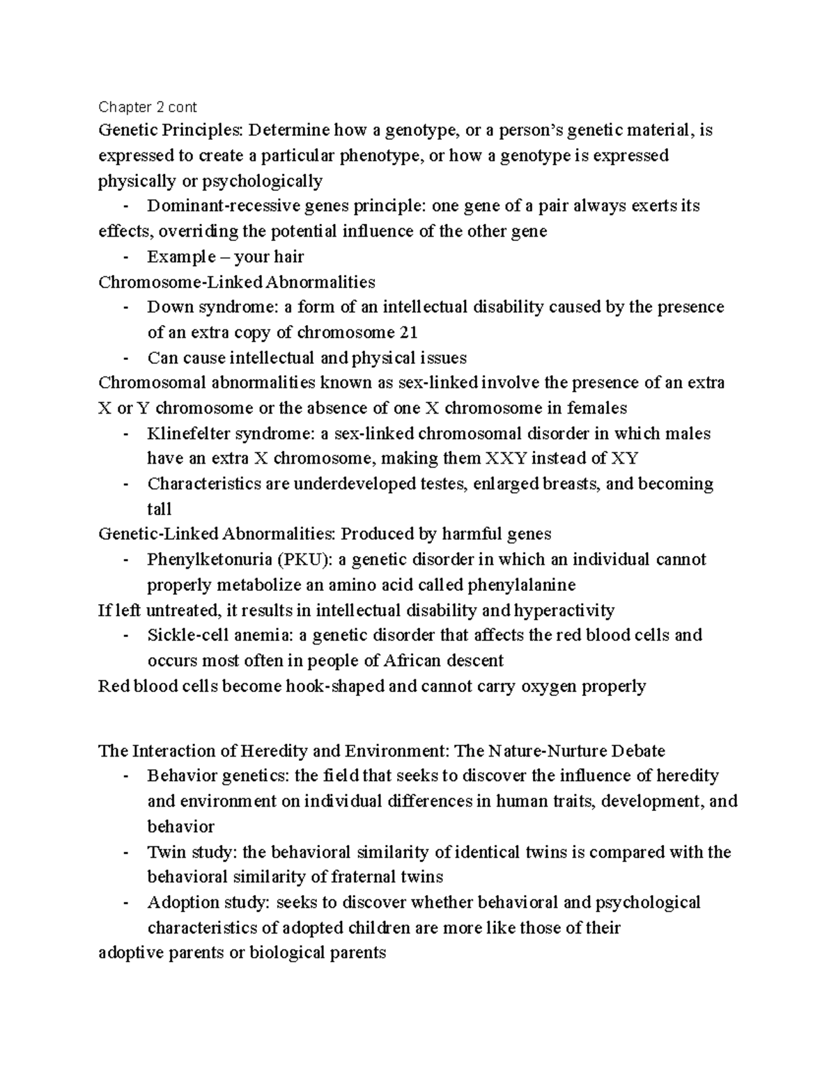 Developmental Psychology Chapter 2: Genetics and Environment Interplay ...