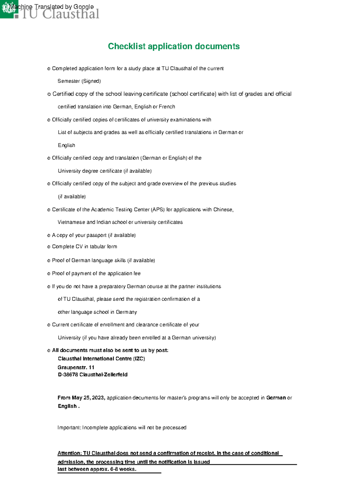 Checklist for Application Documents - MATH 55641 - Studocu