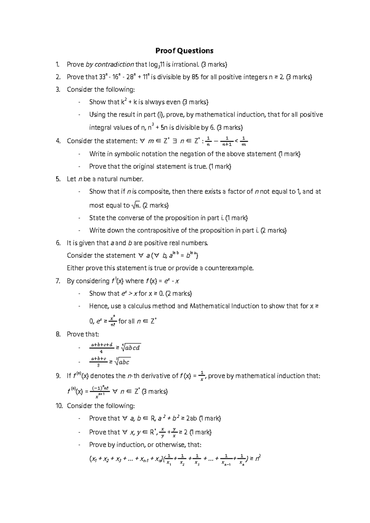 Proof Questions - Proof Questions Proveby contradiction that log 3 11 ...