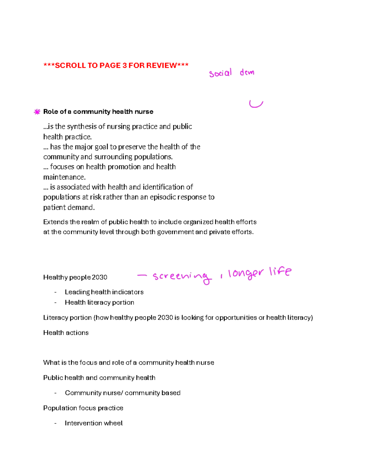 Community Health study guide exam 1 - SCROLL TO PAGE 3 FOR REVIEW Role ...